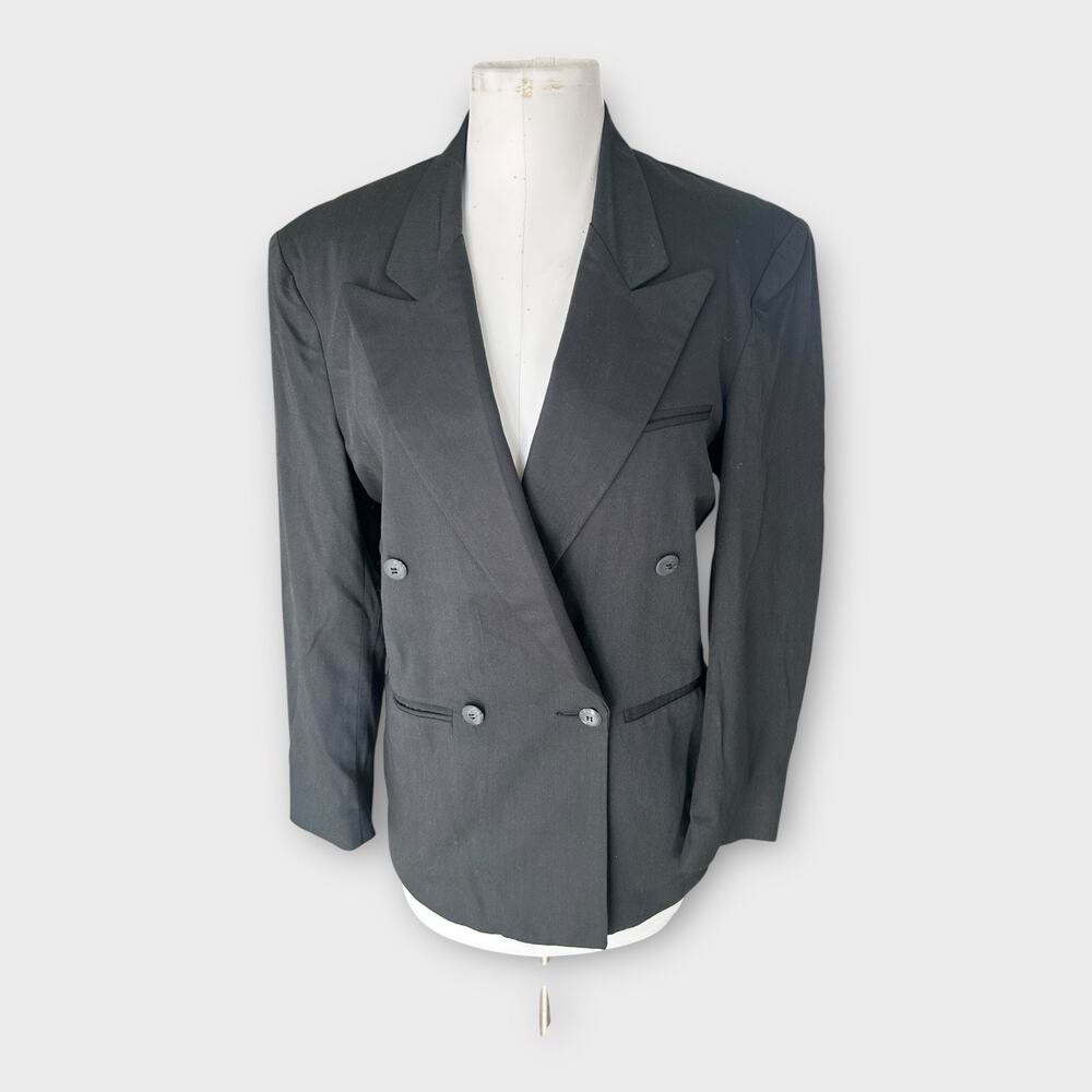 Vintage 90s Black Double Breasted Blazer Women's RPM Next Wave Preppy Academia M